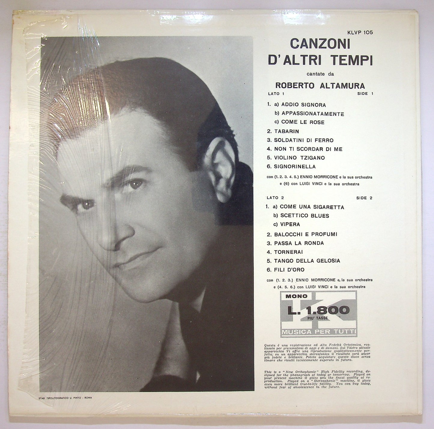 EBOND Roberto Altamura - Canzoni D'Altri Tempi Vinile V124038