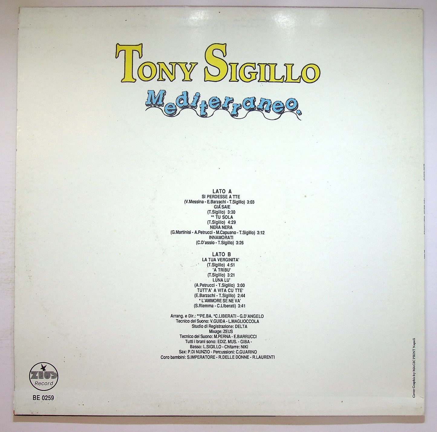 EBOND Tony Sigillo - Mediterraneo Vinile V124055