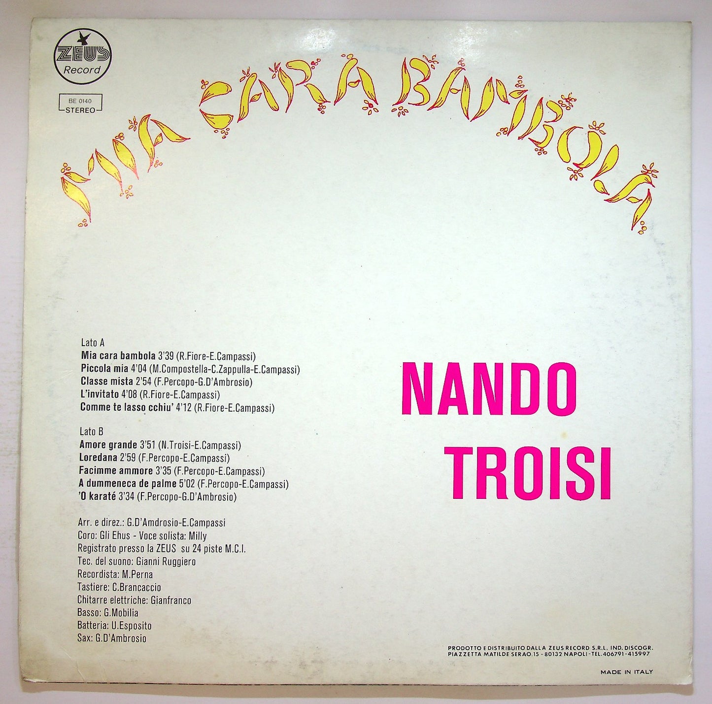 EBOND Nando Troisi - Mia Cara Bambola Vinile V124059