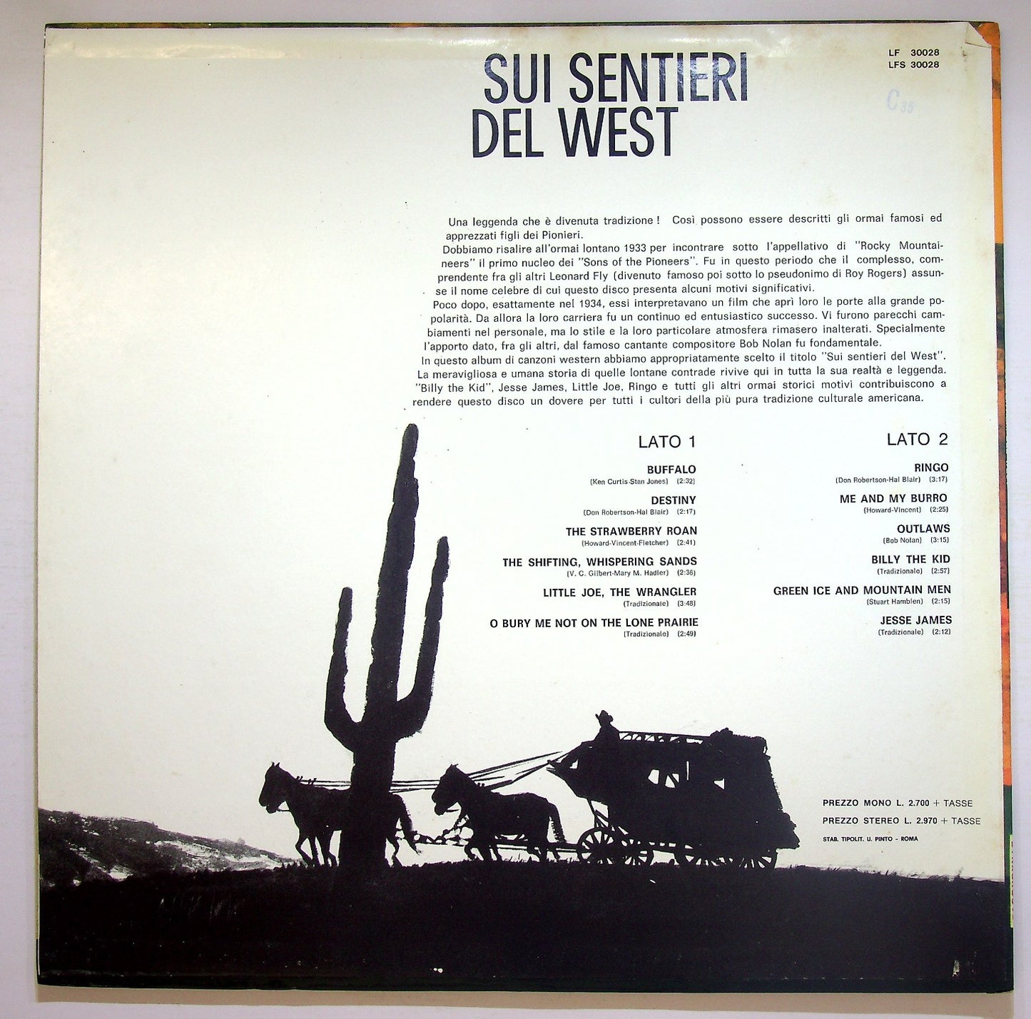 EBOND The Sons Of The Pioneers - Sui Sentieri Del West Vinile V125011