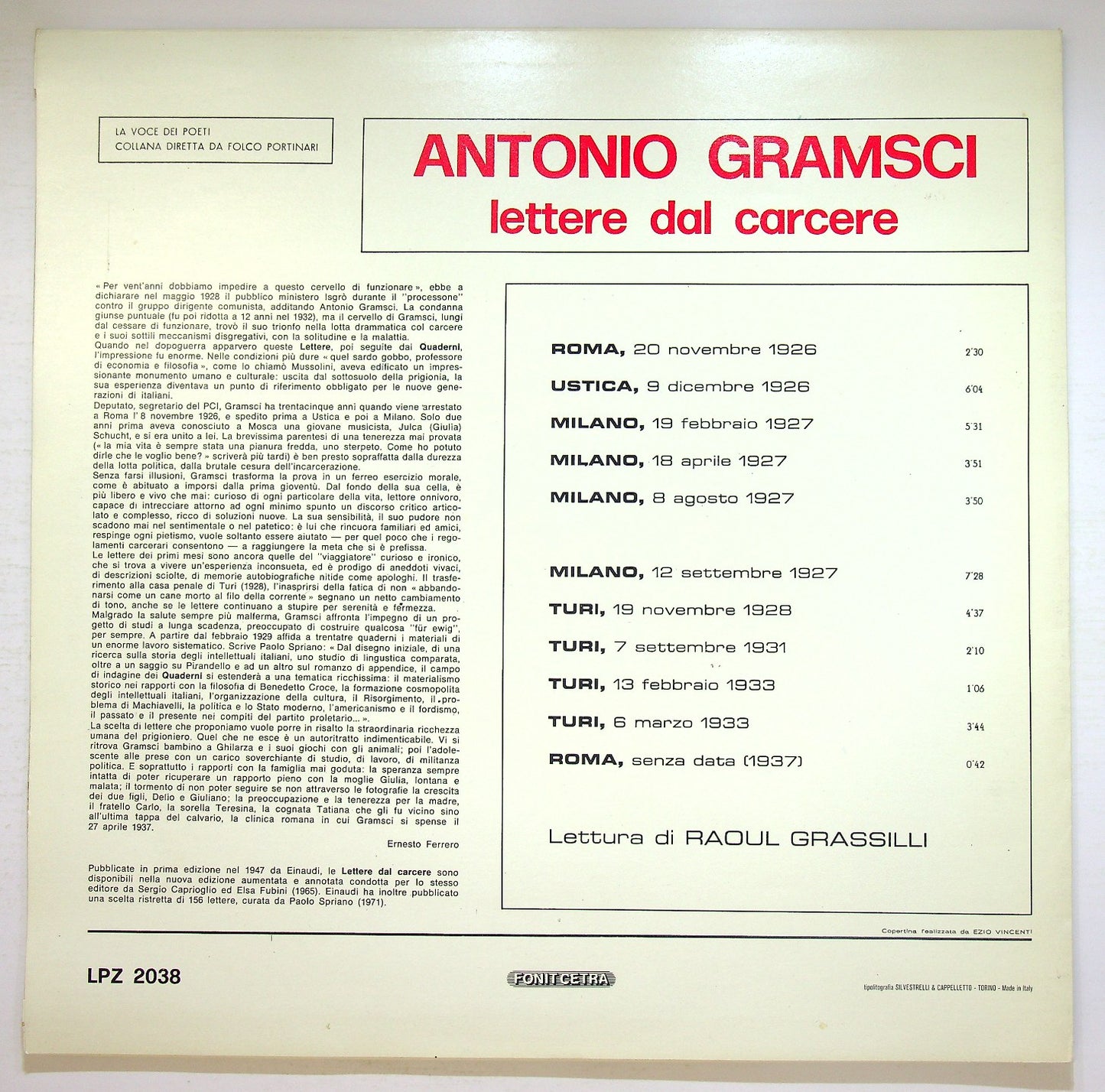 EBOND Antonio Gramsci - Lettere Dal Carcere Vinile V126014