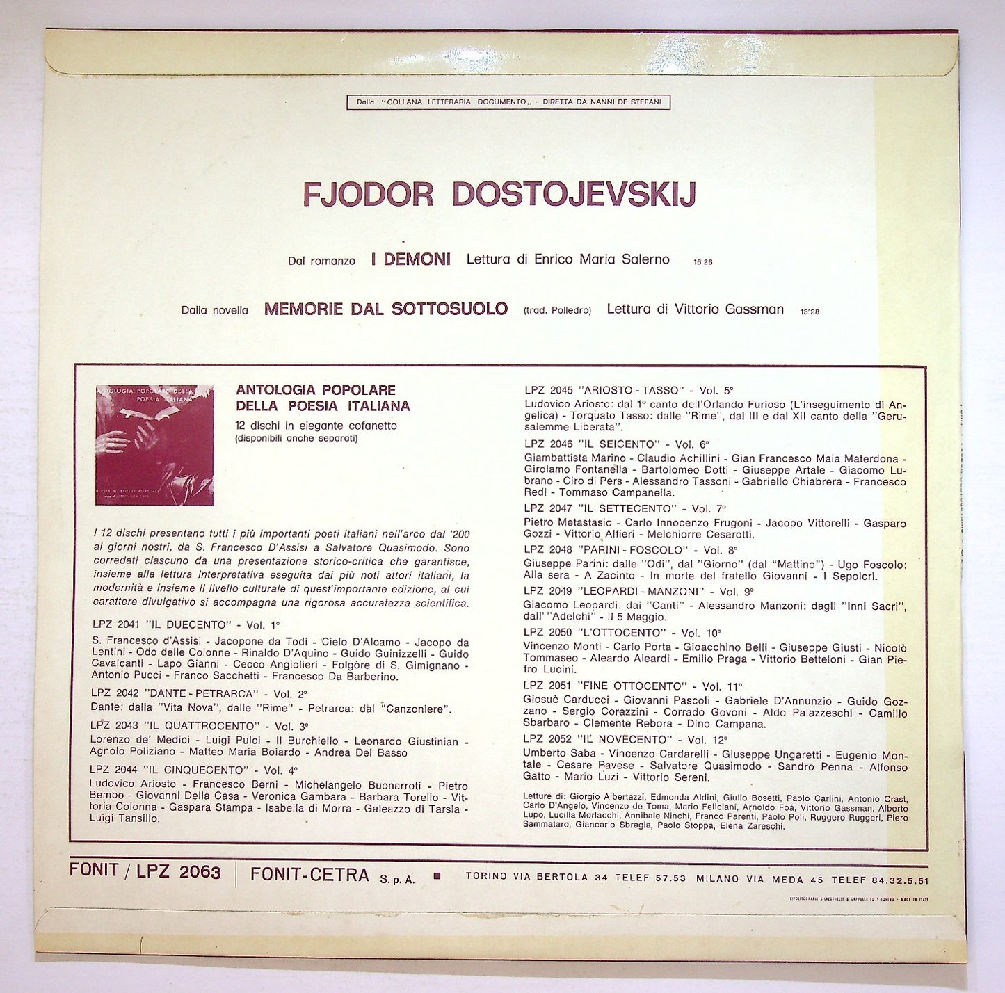 EBOND F'jodor Dostojevskij - Dal Romanzo ''I Demoni'' Vinile V126016