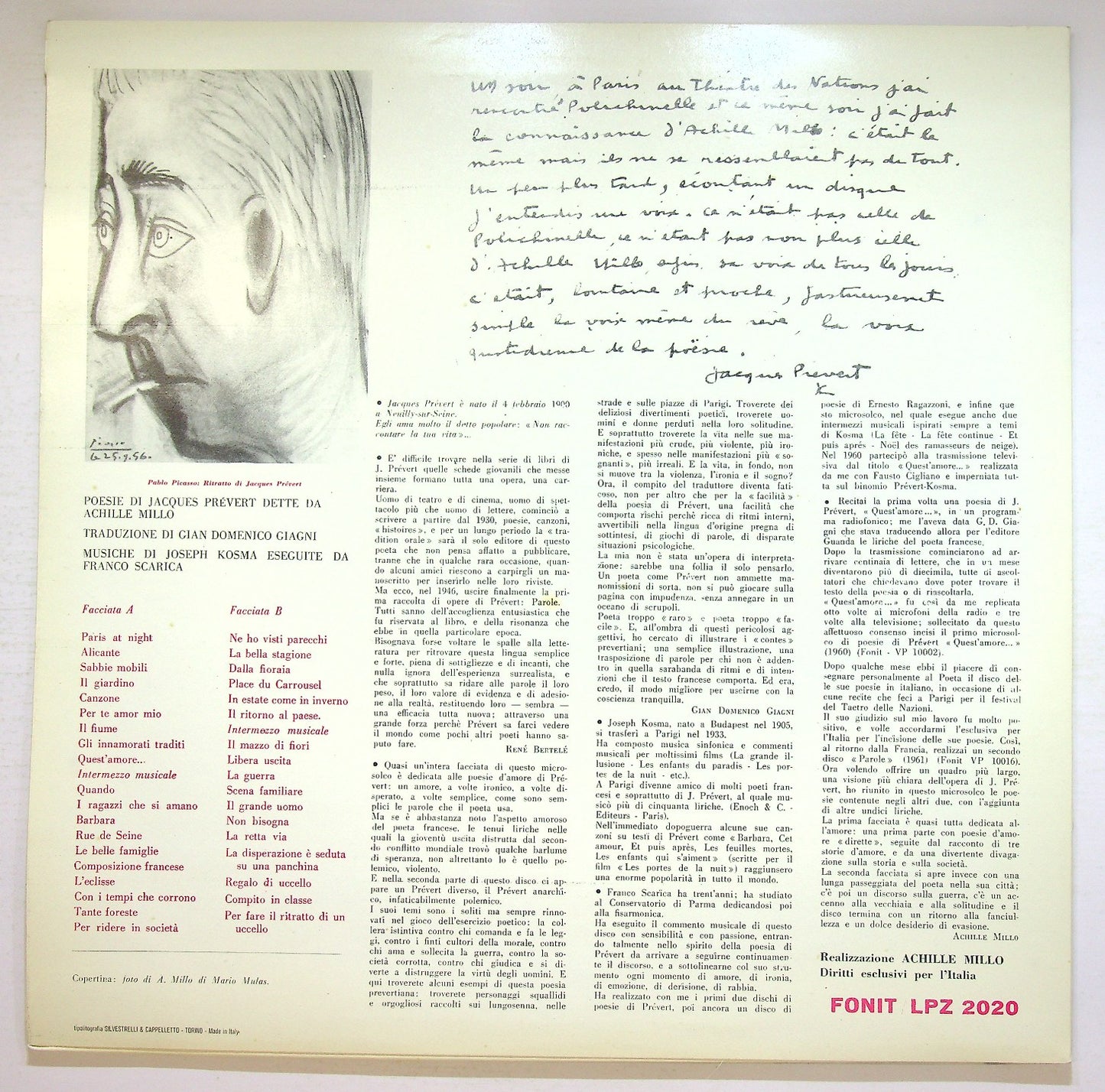 EBOND Jacques Prevert , Achille Millo - Millo Dice Prevert Vinile V126020