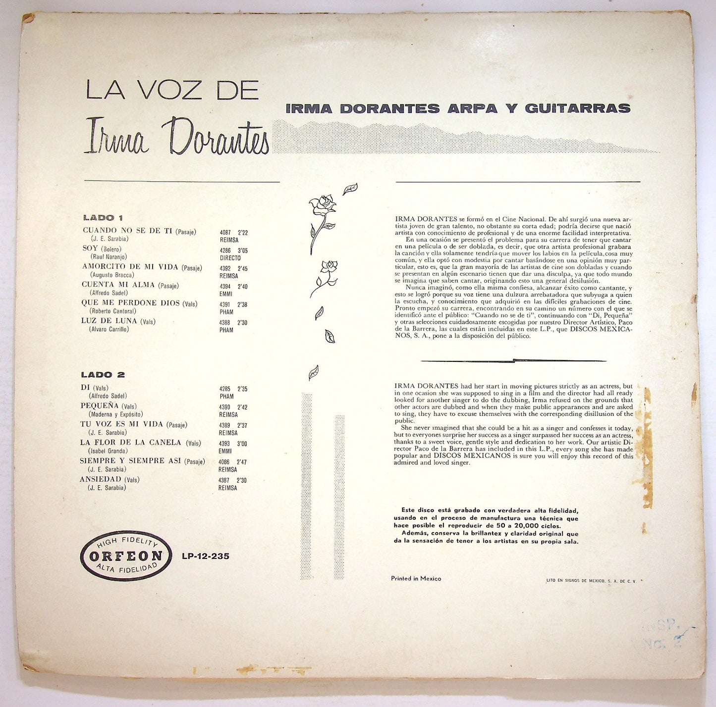 EBOND Irma Dorantes - La Voz De Irma Dorantes Vinile V126076