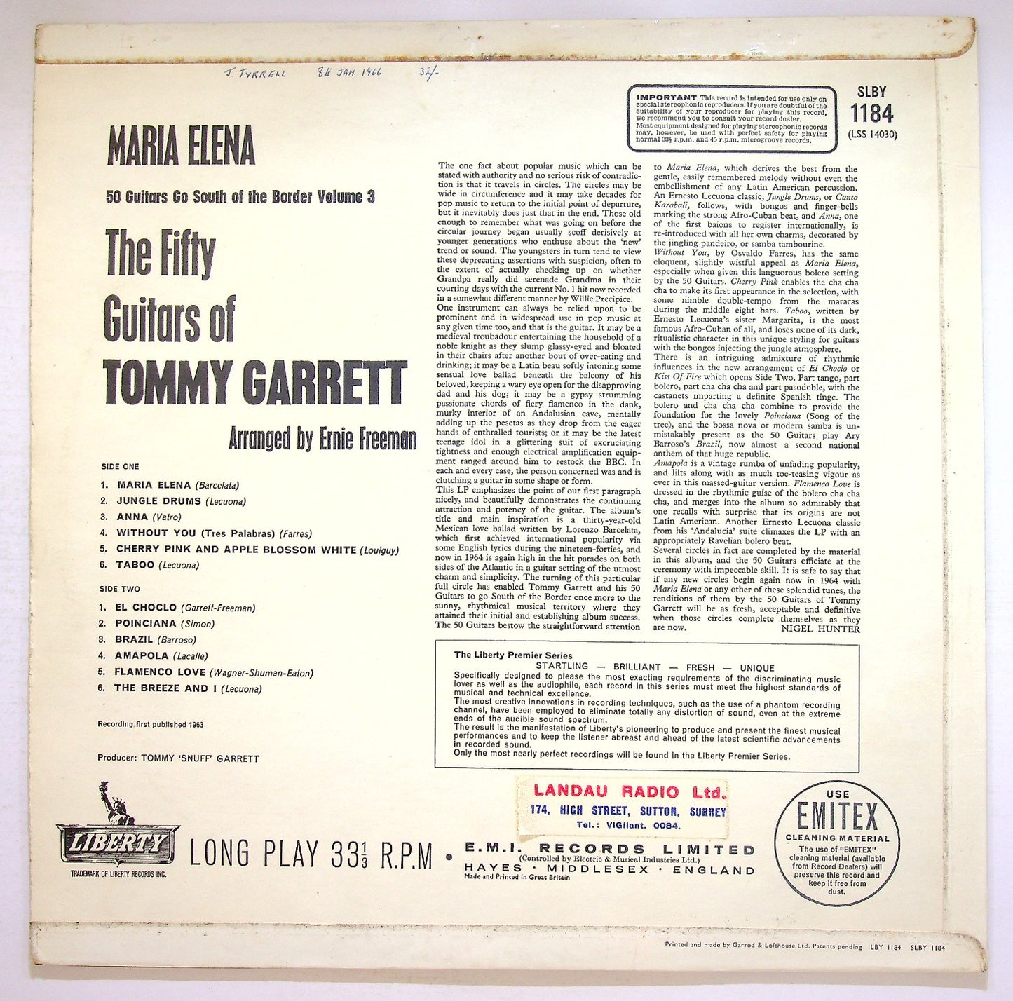 EBOND The 50 Guitars Of Tommy Garrett - Maria Elena Vinile V127023