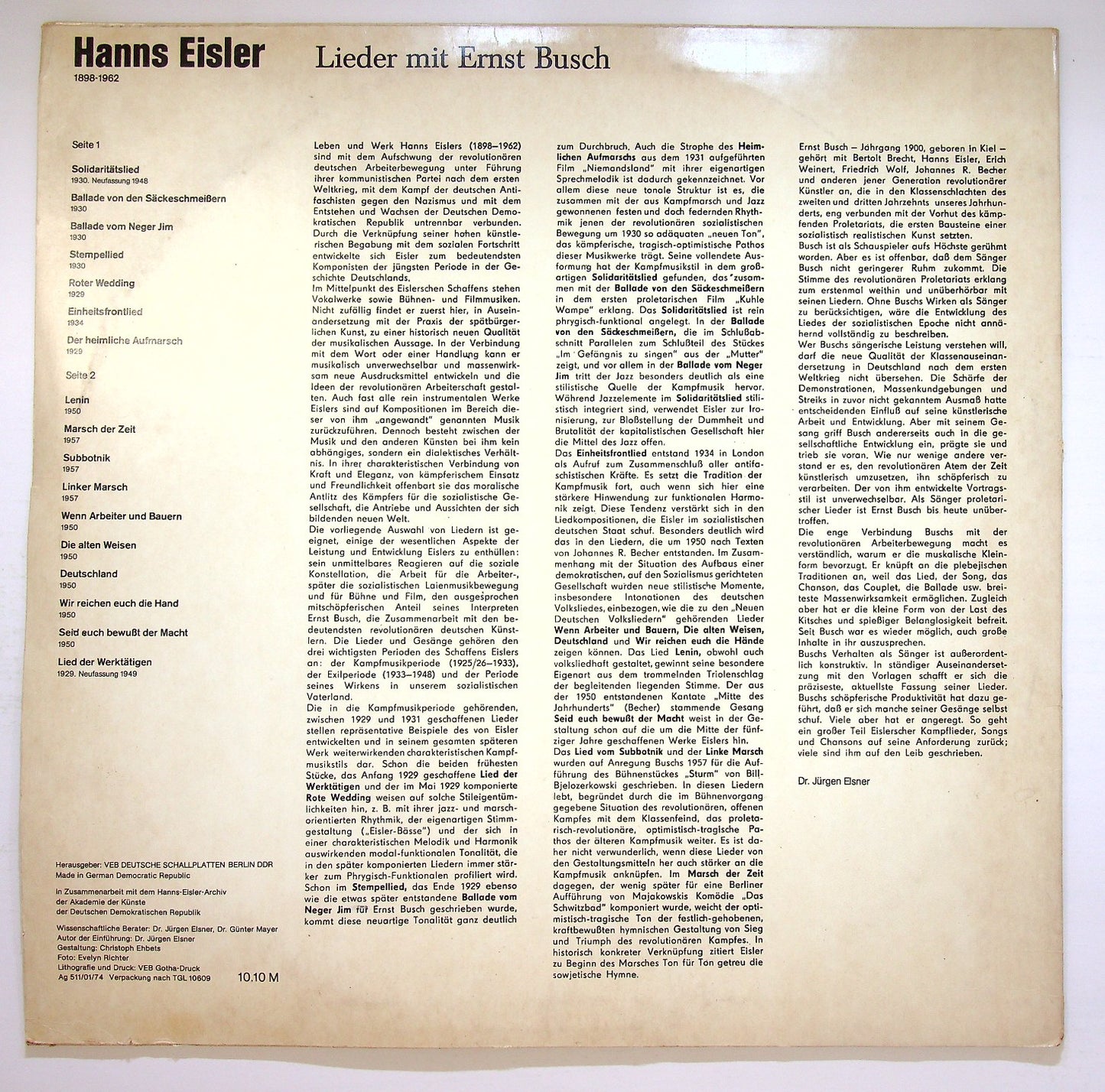 EBOND Eisler - Lieder Mit Ernst Busch Vinile V127067