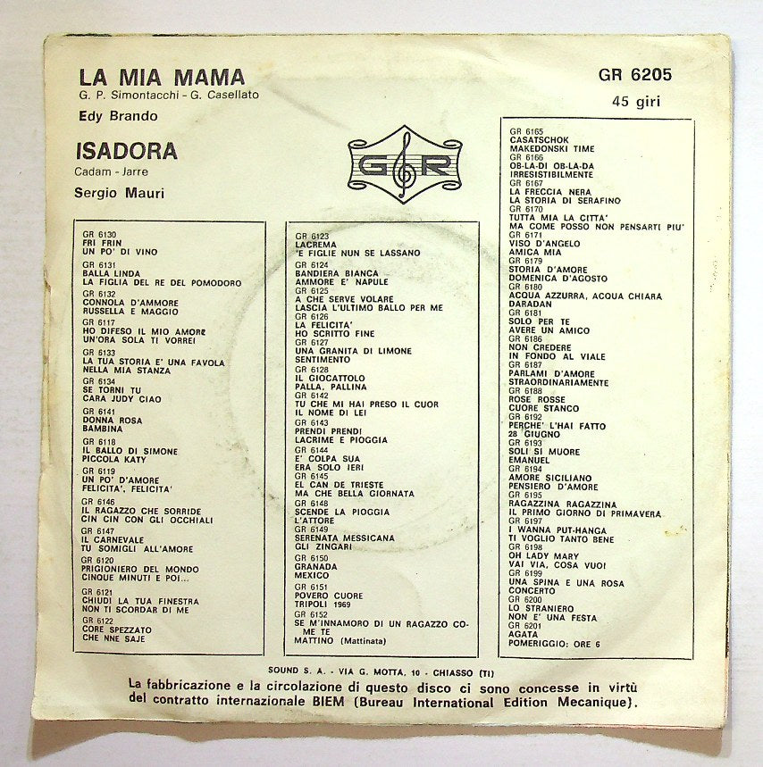 EBOND Edy Brando / Sergio Mauri (2) - La Mia Mama / Isadora Vinile V131120