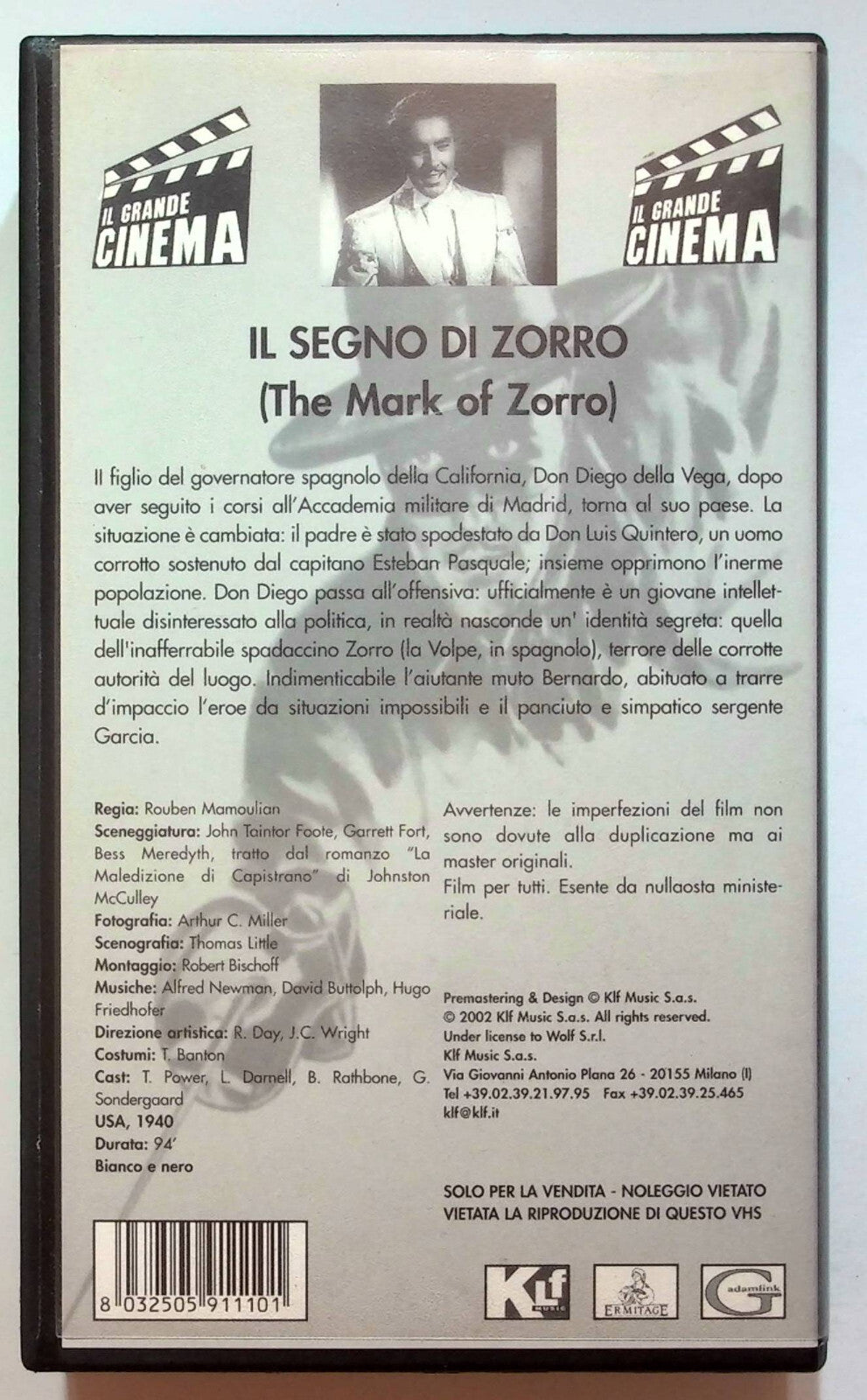 EBOND Il Segno Di Zorro VHS VH000478