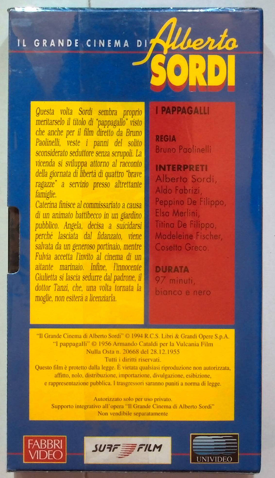 EBOND I Pappagalli Il Grande Cinema Alberto Sordi Editoriale VHS VH000862