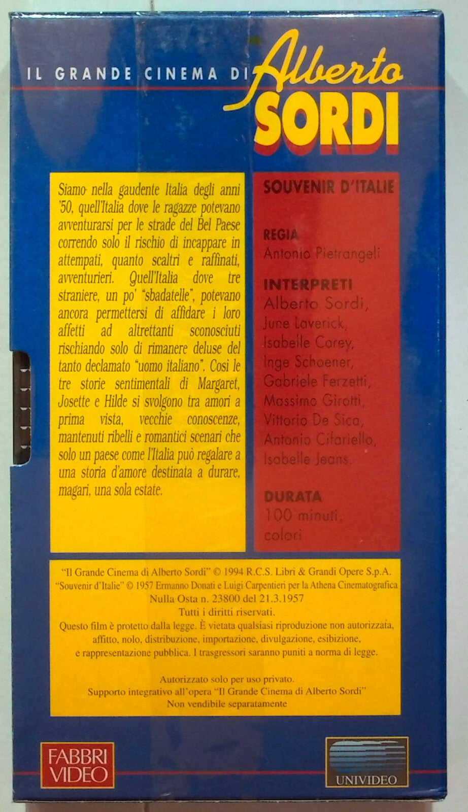 EBOND Souvenir D'italie - Il Grande Cinema Alberto Sordi Editoriale VHS VH000865