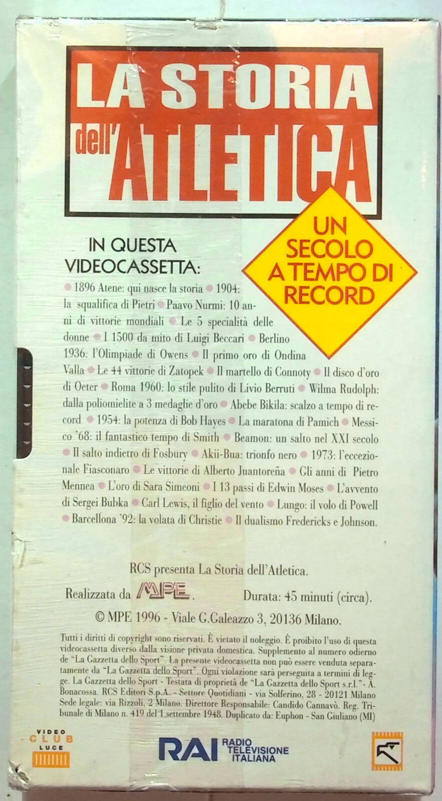 EBOND La Storia Dell'atletica - Un Secolo A Tempo Di Record Edit.vhs VH001411