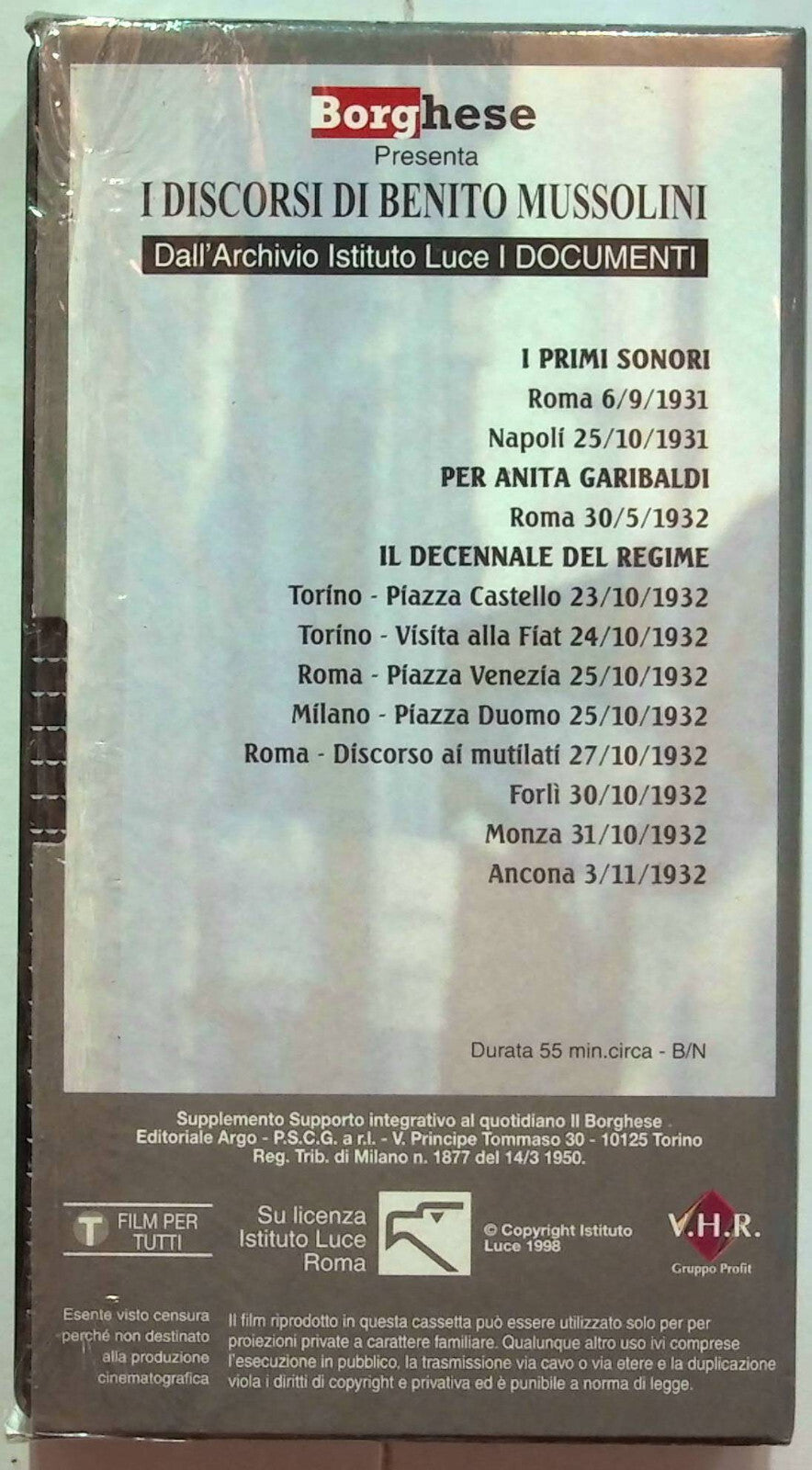 EBOND Tutti I Discorsi Di Benito Mussolini Volume 1 Editoriale VHS VH001423