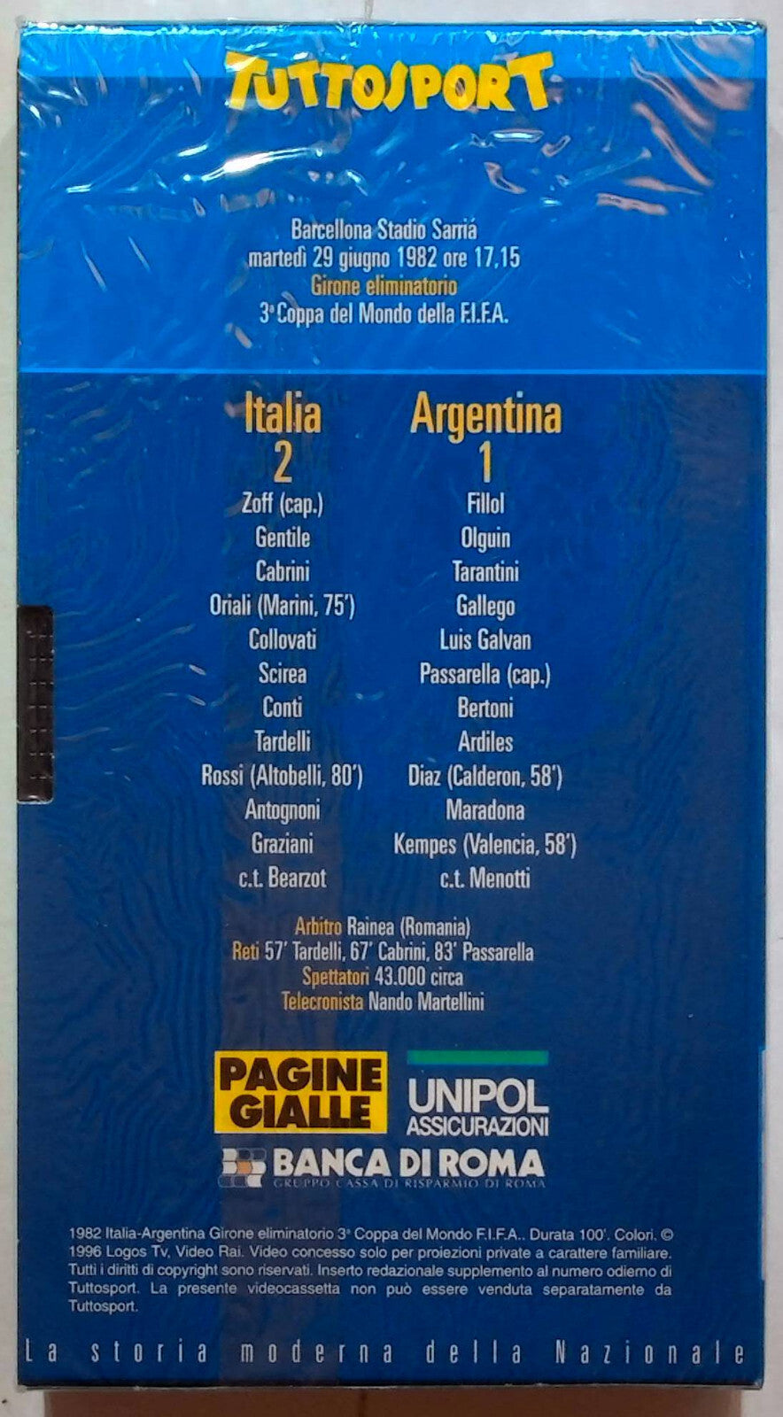 EBOND 1982 Italia-argentina 3a Coppa Del Mondo F.i.f.a. Editoriale VHS VH001437