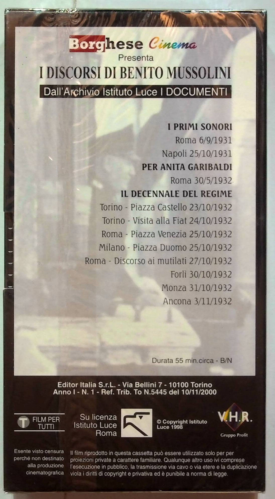 EBOND I Discorsi Di Benito Mussolini Volume 1 Editoriale VHS VH001454