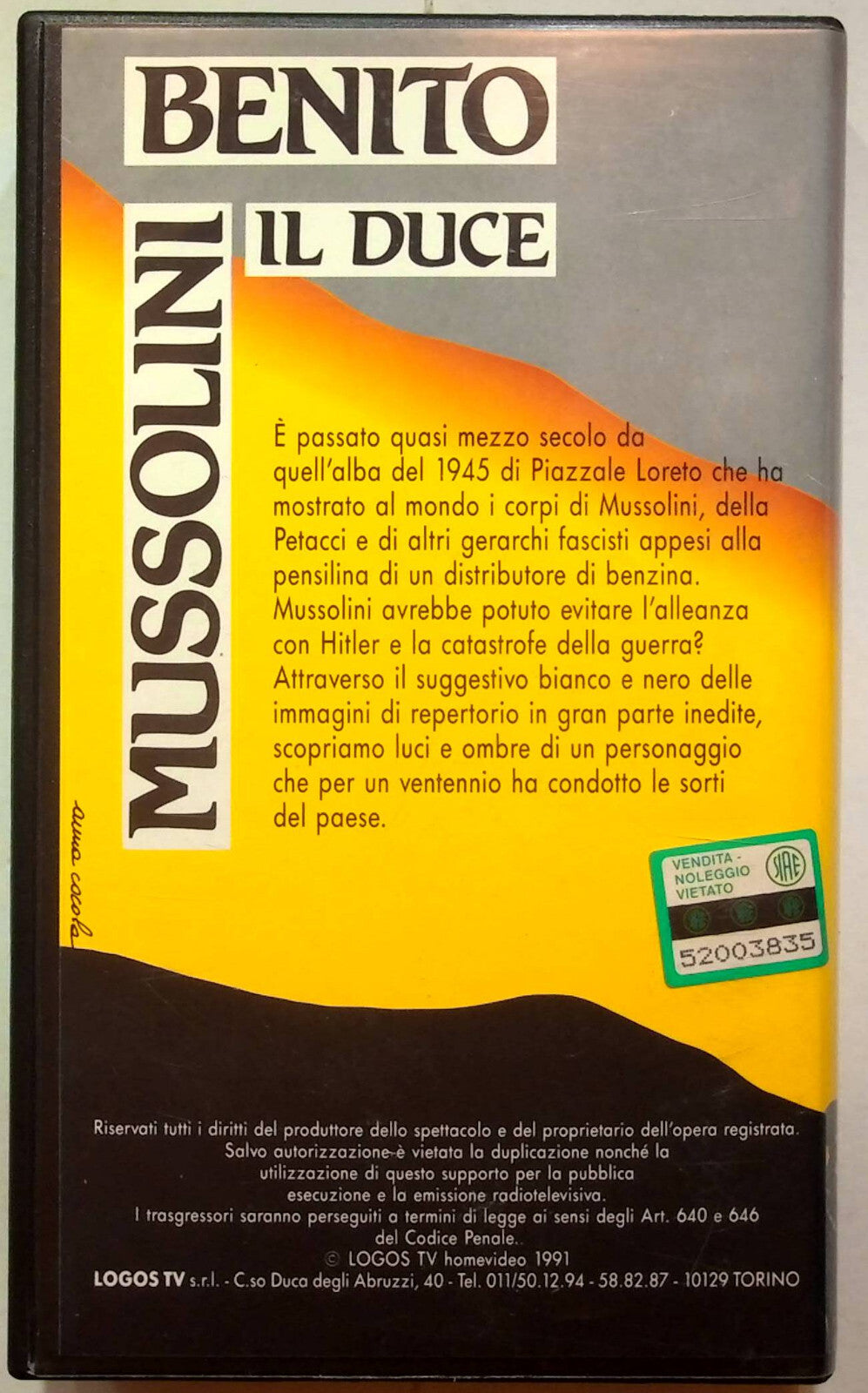 EBOND Benito Mussolini Il Duce VHS VH001682