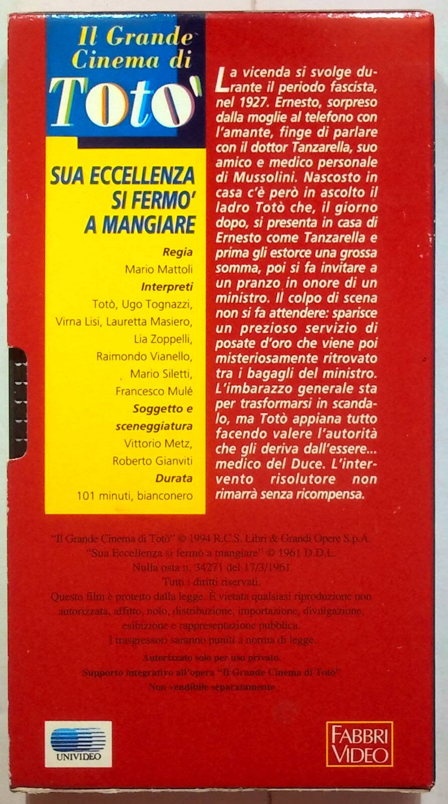EBOND Sua Eccellenza Si Fermo a Mangiare Editoriale VHS VH002074