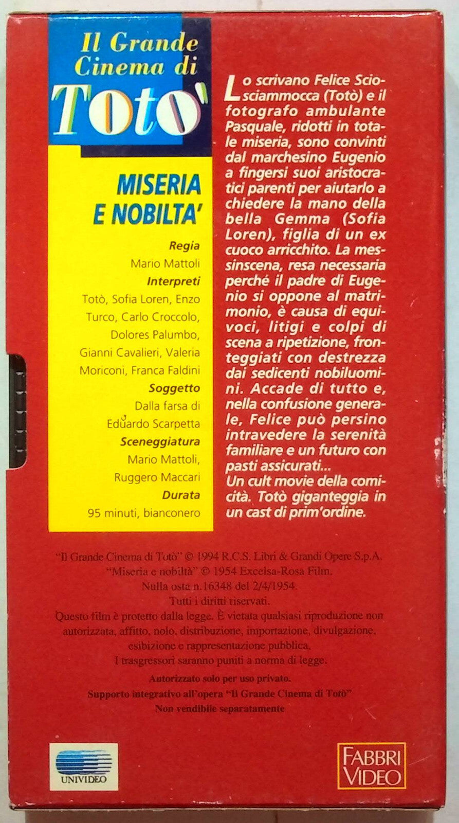 EBOND Miseria e Nobilta Editoriale VHS VH002075