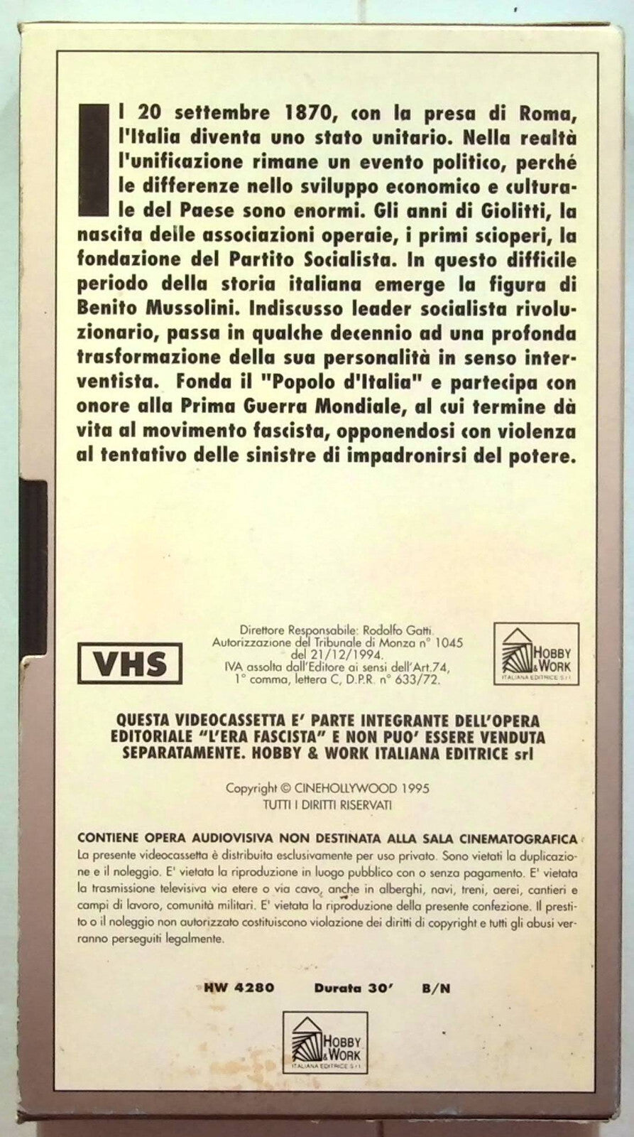 EBOND L'era Fascista - L'italia Prefascista Vol. 1 - Editoriale VHS VH002139