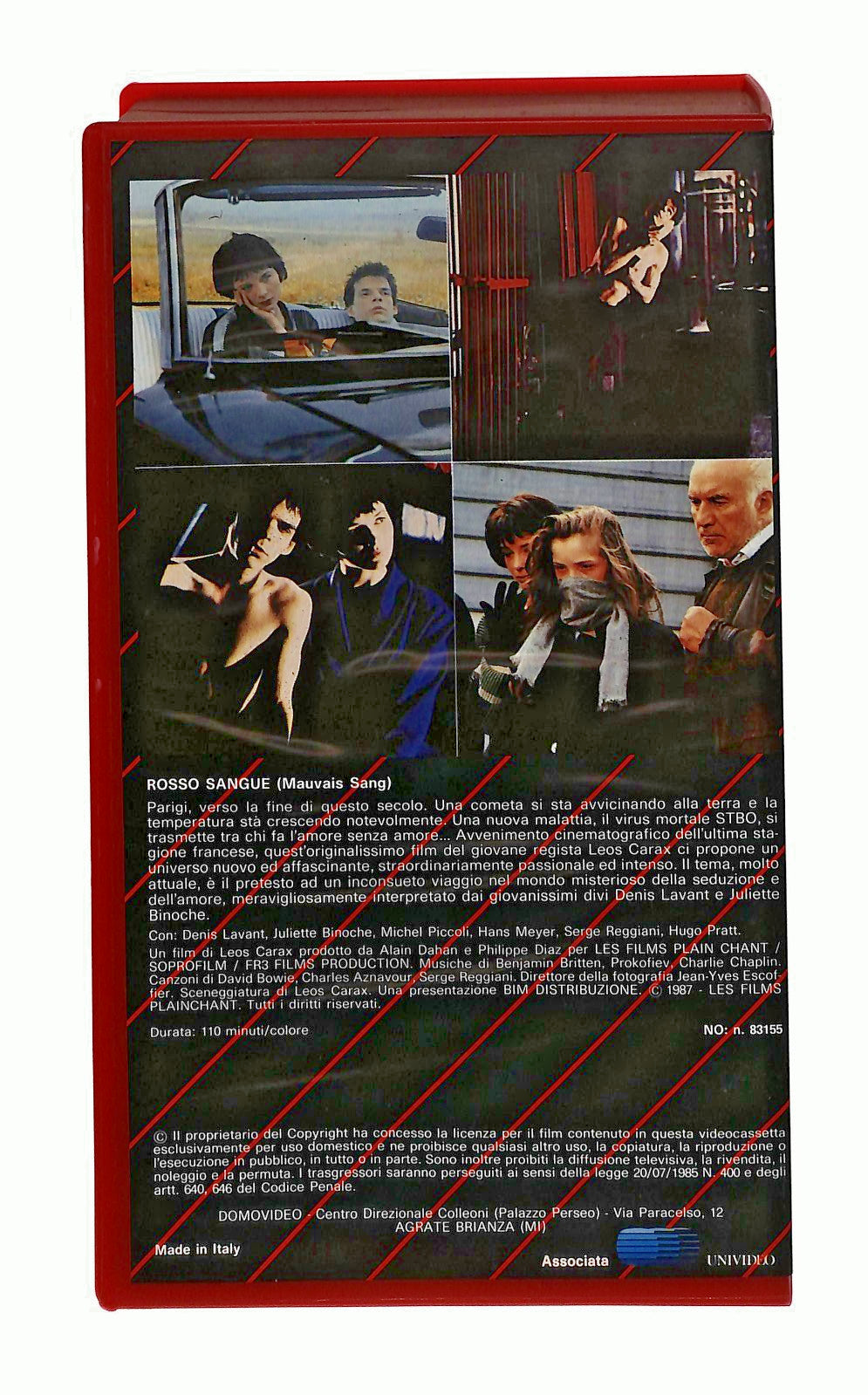 EBOND Rosso Sangue Leos Carax Piccoli Binoche Lavant Domovideo VHS VH002418