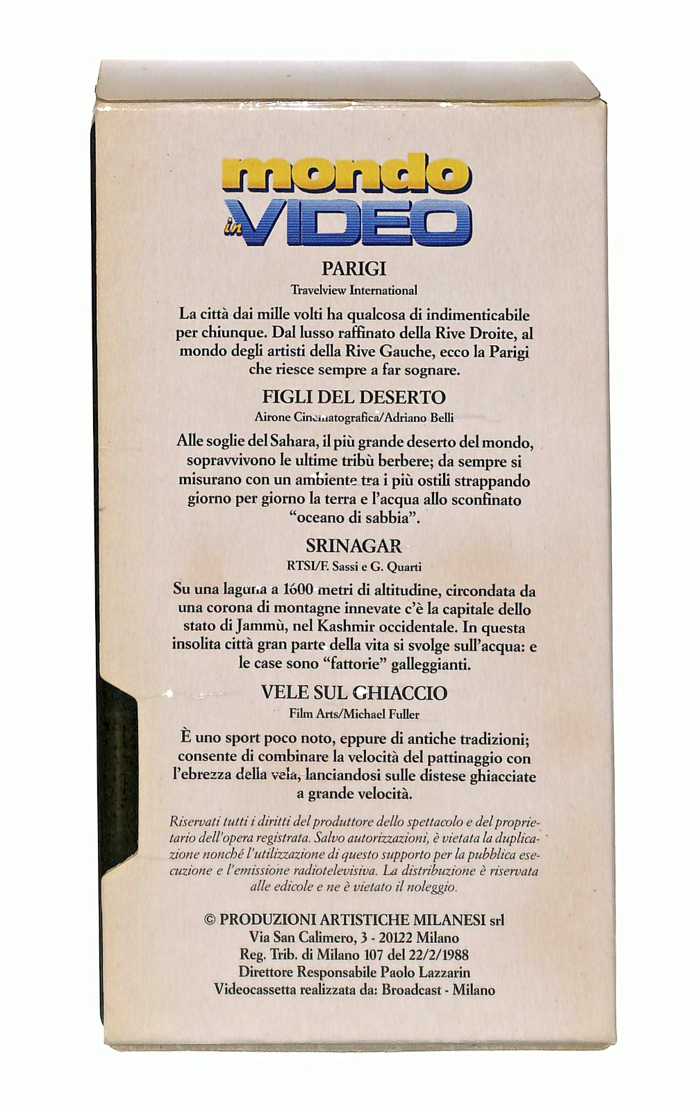 EBOND Parigi Figli Del Deserto Srinagar Mondo In Video N 20 VHS VH002577