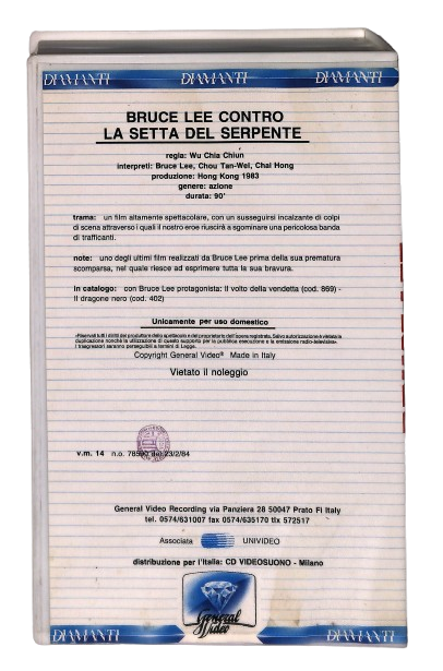 EBOND Bruce Lee Contro La Setta Del Seprente General Video VHS VH004178