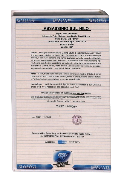 EBOND Assassinio Sul Nilo General Video VHS VH004180