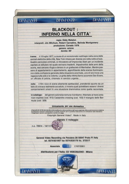 EBOND Blackout Inferno Nella Citta General Video VHS VH004370