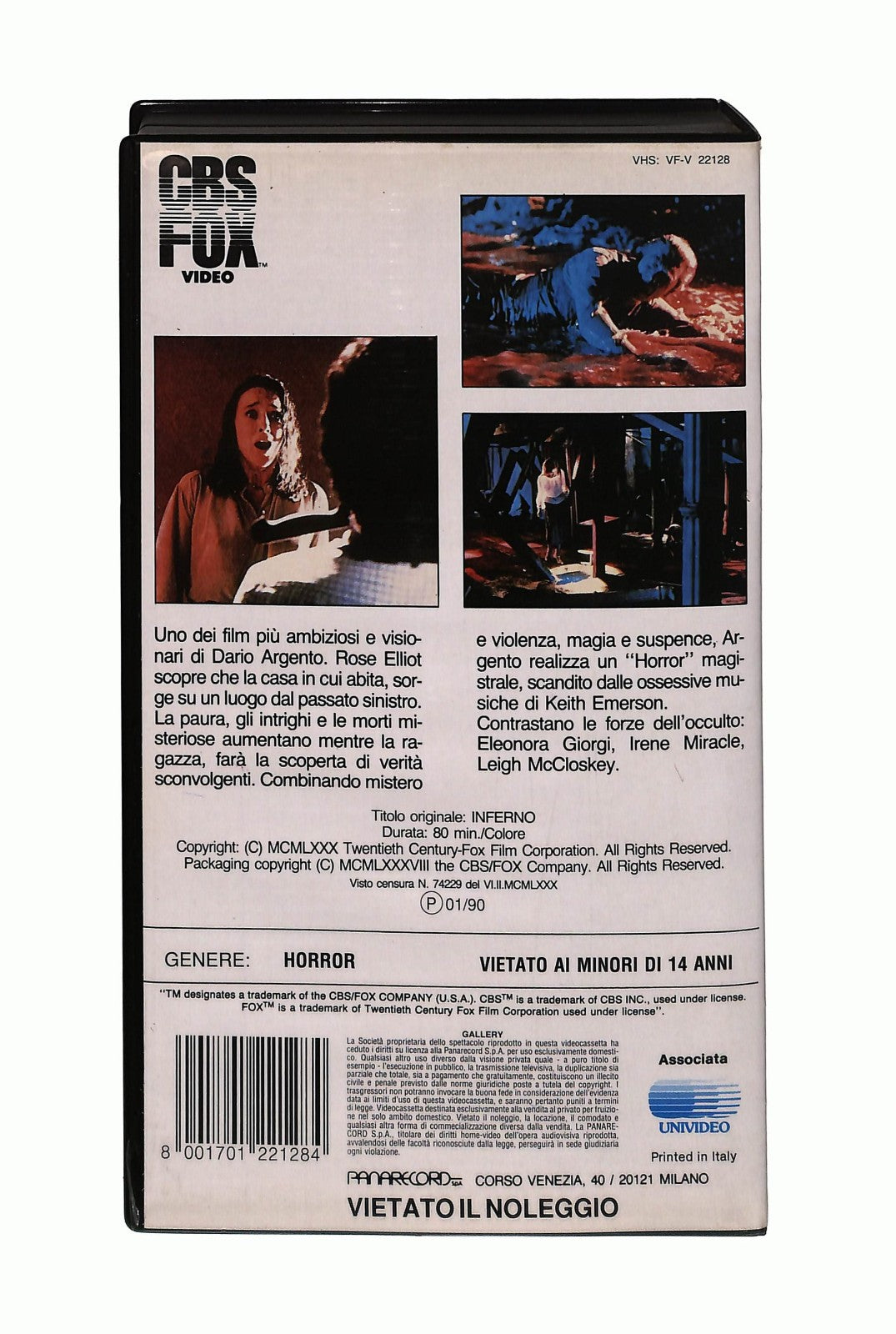 EBOND Inferno Dario Argento Cbs Fox VHS VH004482