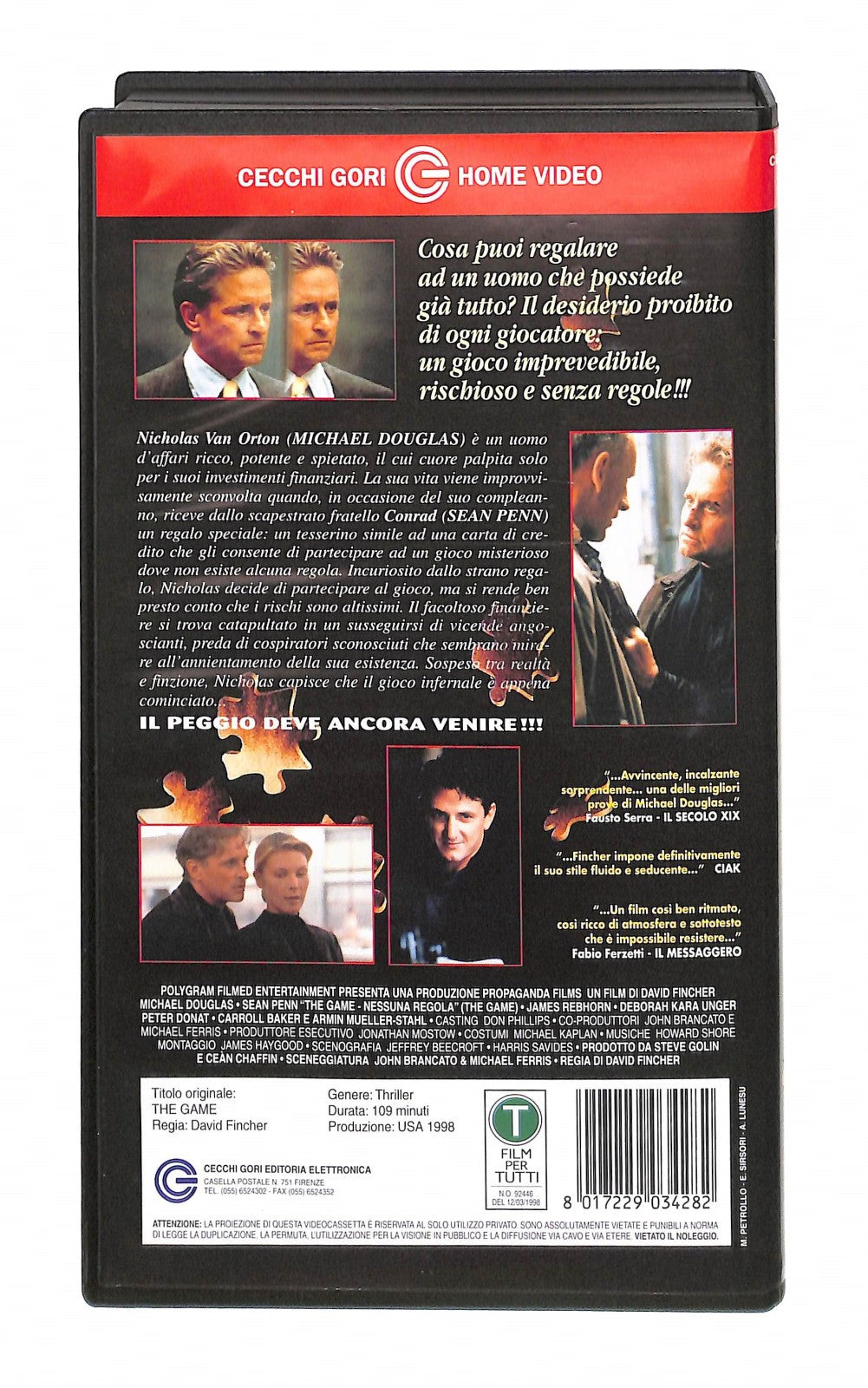 EBOND The Game Cecchi Gori Home Video VHS VH004878