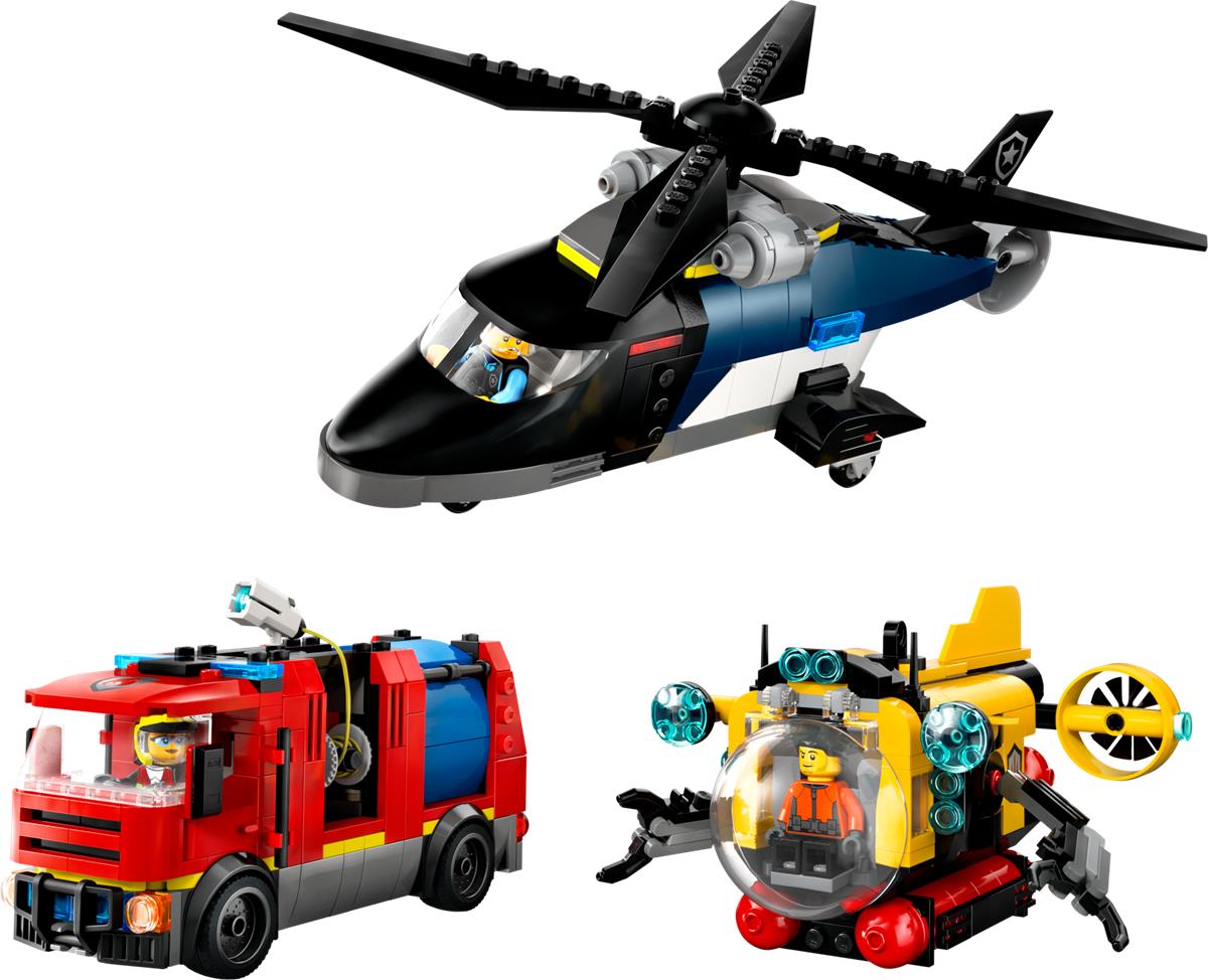 LEGO 60462 Elicottero, autopompa e sottomarino