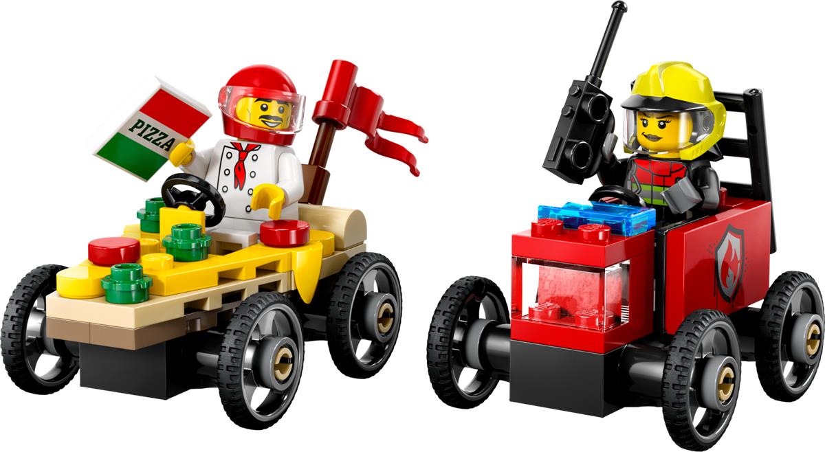 LEGO 60458 Pack veicoli da corsa: pizzaiolo contro pompiere
