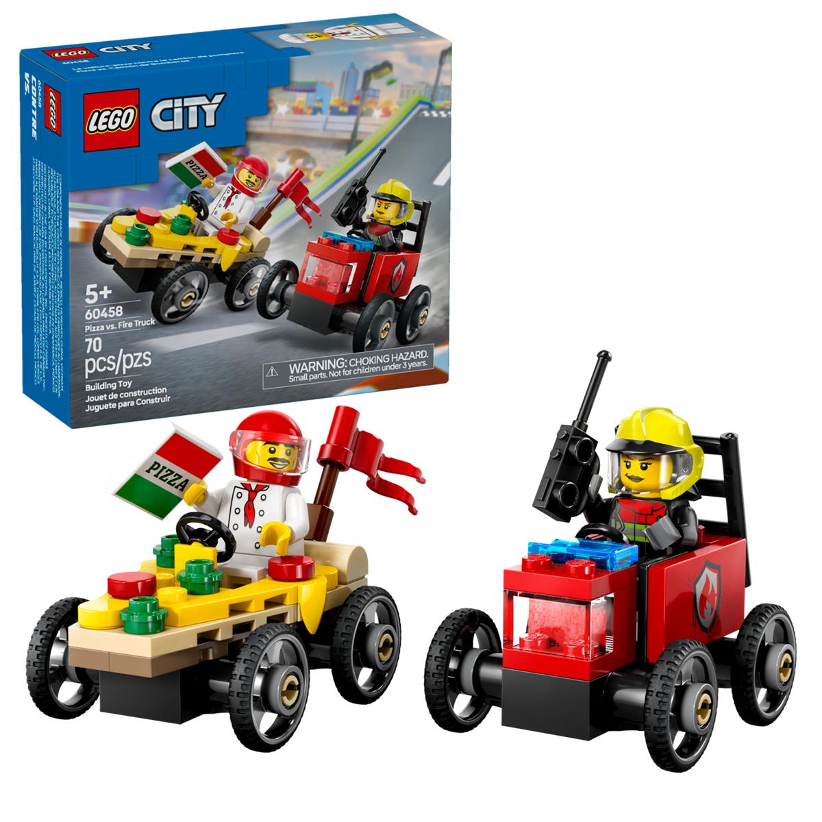 LEGO 60458 Pack veicoli da corsa: pizzaiolo contro pompiere