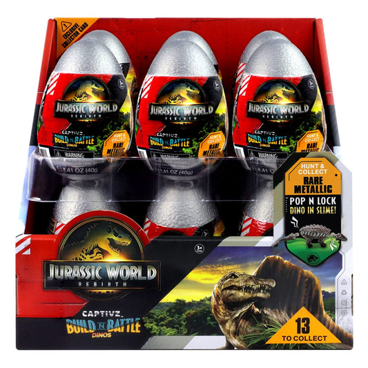 Jurassic World Rebirth Pop N Lock Breach Blind Box Captivz Build n Battle Dinos Display (12) P033899