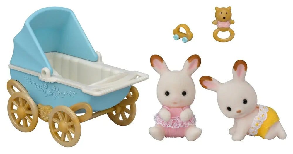 Sylvanian Families: Chocolate Rabbit Twins with Stroller Set P074474