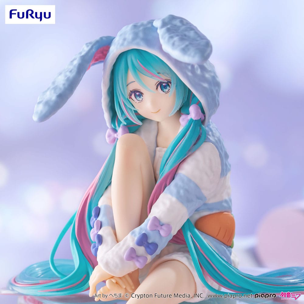 Hatsune Miku Noodle Stopper PVC Statue Hatsune Miku Rabbit Ear Hood Pajama Blue Color Ver. 14 cm P041203