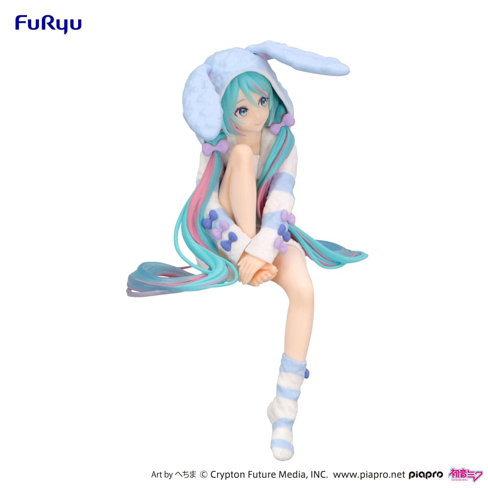 Hatsune Miku Noodle Stopper PVC Statue Hatsune Miku Rabbit Ear Hood Pajama Blue Color Ver. 14 cm P041203