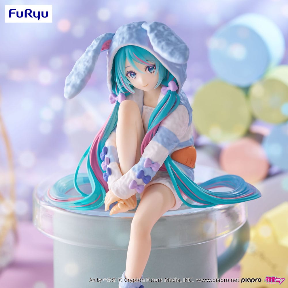 Hatsune Miku Noodle Stopper PVC Statue Hatsune Miku Rabbit Ear Hood Pajama Blue Color Ver. 14 cm P041203