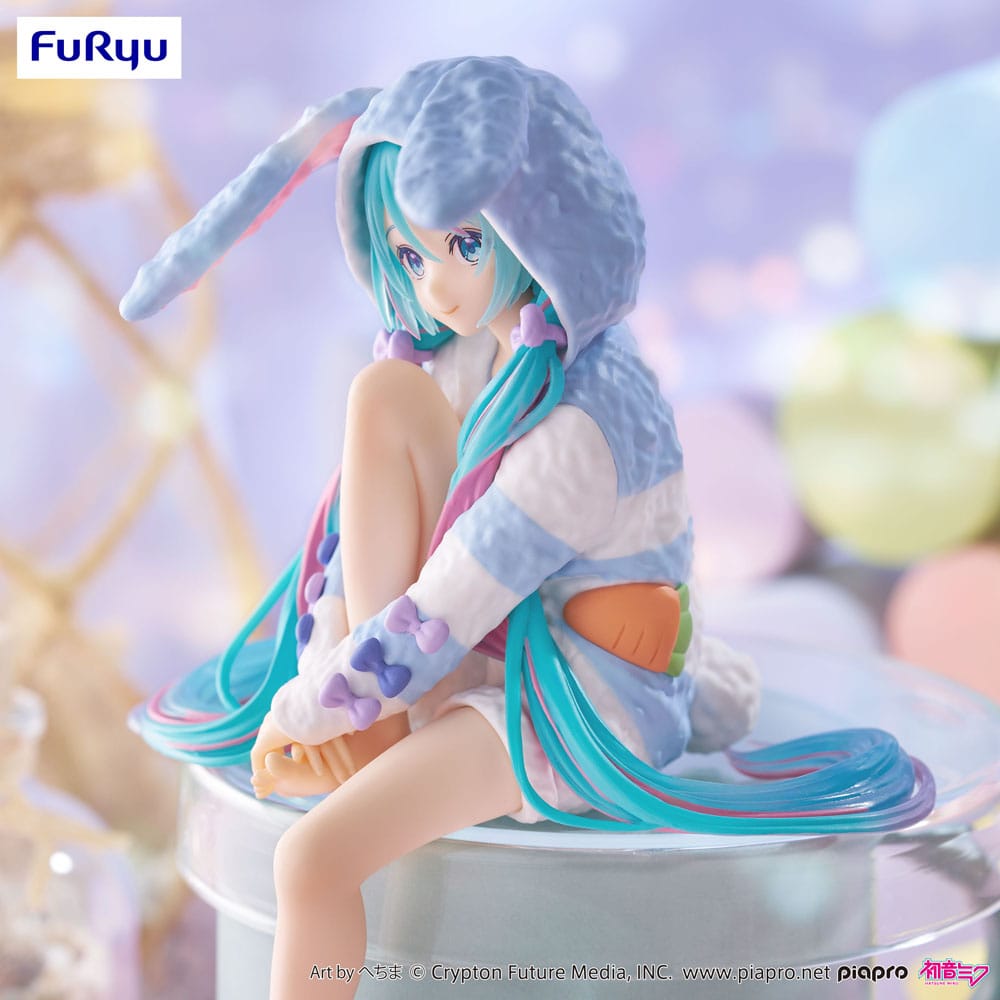 Hatsune Miku Noodle Stopper PVC Statue Hatsune Miku Rabbit Ear Hood Pajama Blue Color Ver. 14 cm P041203