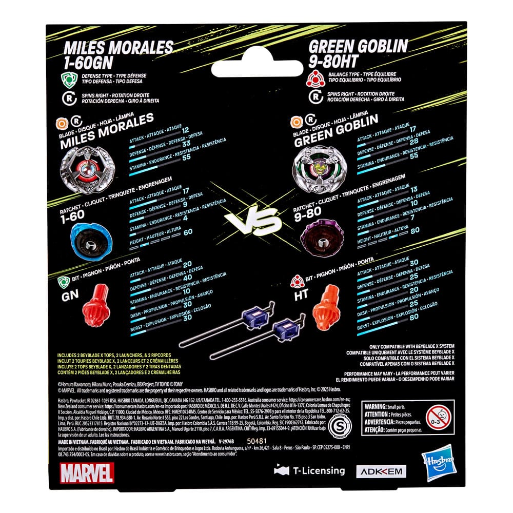 Beyblade X and Marvel Collab Miles Morales 1-60GN vs. Green Goblin 9-80HT P069232