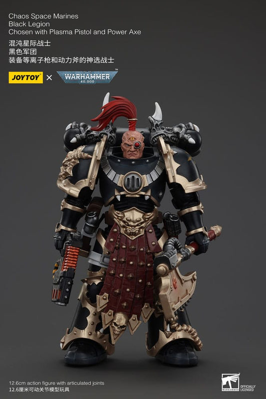Warhammer 40k Action Figure Chaos Space Marines Black Legion Chosen with Plasma Pistol and Power Axe 20 cm