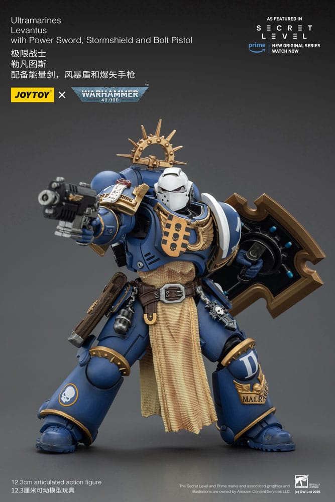 Warhammer 40,000 Action Figure Ultramarines Levantus with Power Sword, Stormshield and Bolt Pistol 13 cm P069089