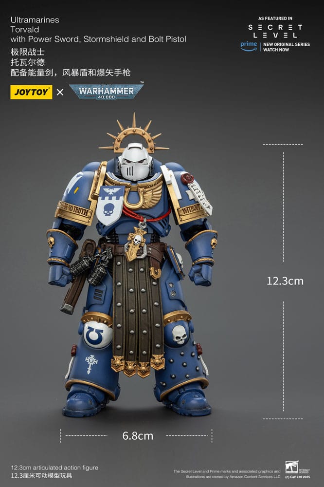 Warhammer 40,000 Action Figure Ultramarines Torvald with Power Sword, Stormshield and Bolt Pistol 13 cm P069090