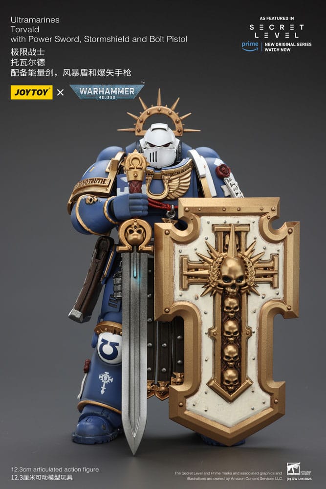 Warhammer 40,000 Action Figure Ultramarines Torvald with Power Sword, Stormshield and Bolt Pistol 13 cm P069090