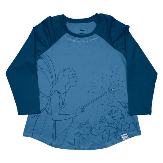 Pinocchio by Loungefly Tee T-Shirt Unisex Blue Fairy Shirred Raglan Size L P066762