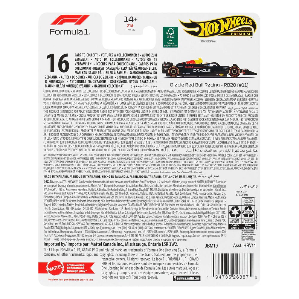 Formula 1 Hot Wheels Premium Diecast Vehicle 1/64 Oracle Red Bull Racing RB20 (#11) (Sergio Perez 2024) P065155