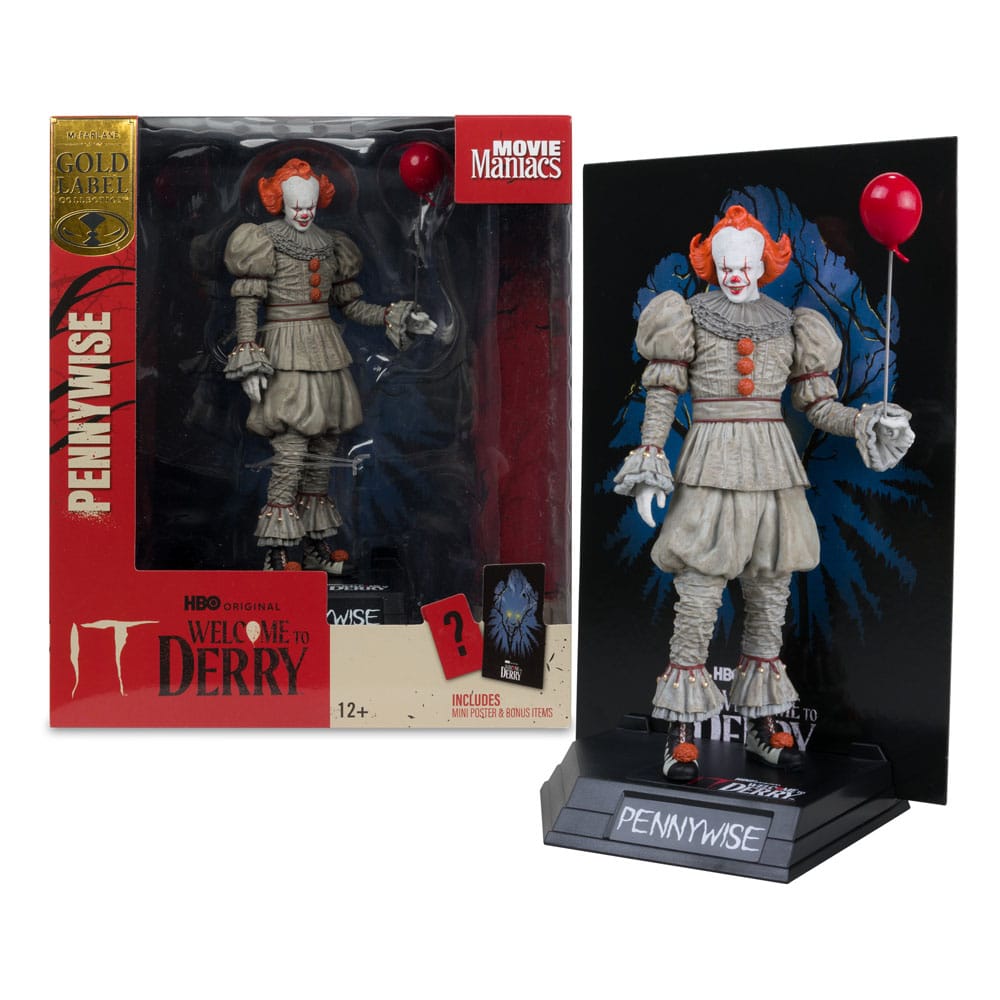 IT: WELCOME TO DERRY MOVIE MANIACS PVC STATUE PENNYWISE (GOLD LABEL) 16 CM