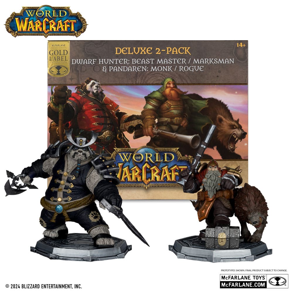 World of Warcraft PVC Statue 2-Pack 1/12 Dwarf Hunter: Beast Master & Pandaren: Monk (Gold Label) 15 cm P049657