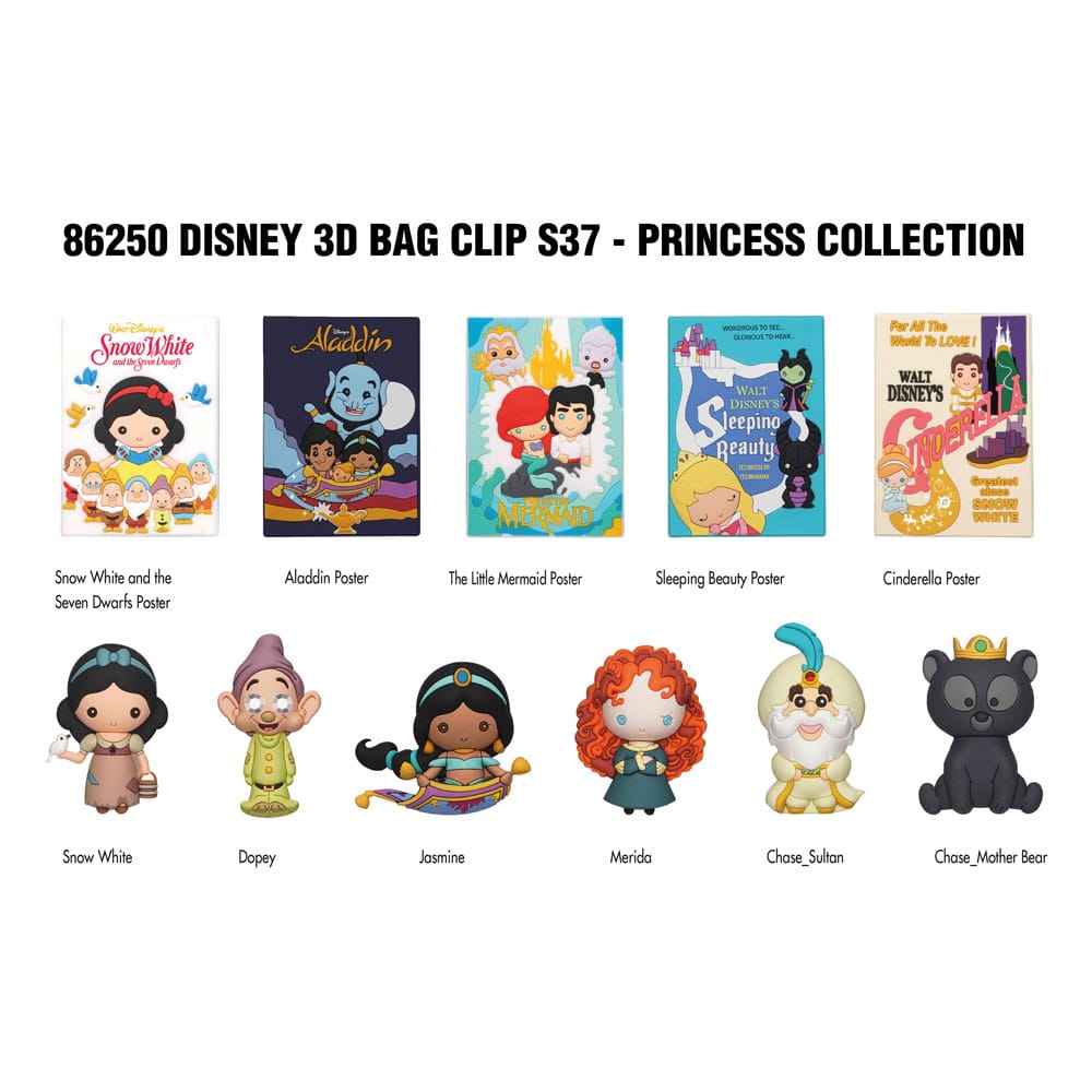 Disney 3D PVC Bag Clips Ultimate Princess Series 37 Display (24) P051714