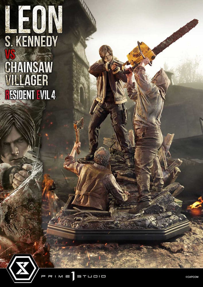 Resident Evil 4 Ultimate Premium Masterline Series Statue 1/4 Leon S. Kennedy vs. Chainsaw Villager 76 cm P054493