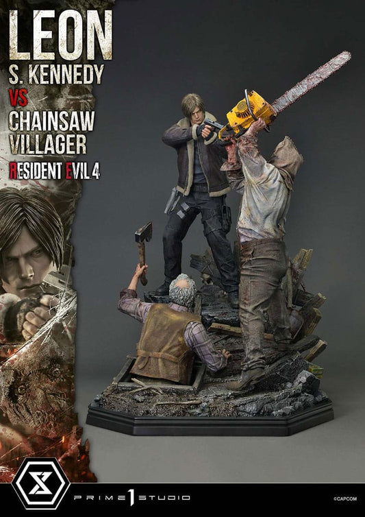Resident Evil 4 Ultimate Premium Masterline Series Statue 1/4 Leon S. Kennedy vs. Chainsaw Villager Bonus Ver. 76 cm P054494